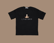 Load image into Gallery viewer, UNBOTHERED FULL LOGO T-SHIRT 100% COTTON. OVERSIZED, UNISEX T-SHIRT. COLOR BLACK. 
