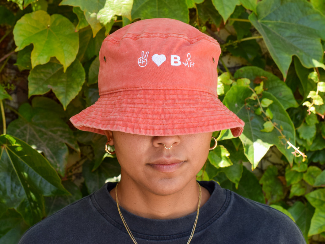 UNISEX BUCKET HAT, PEACE, LOVE, BE UNBTHRD. ORANGE SODA HAT.