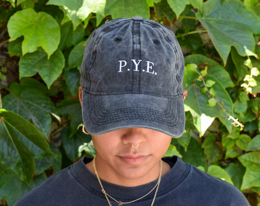 BLACK COTTON UNISEX BASEBALL CAP EMBROIDERED P.Y.E. LOGO 