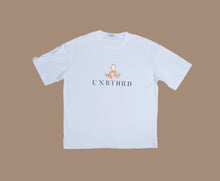 Load image into Gallery viewer, UNBOTHERED FULL LOGO T-SHIRT 100% COTTON. OVERSIZED, UNISEX T-SHIRT. COLOR WHITE. 
